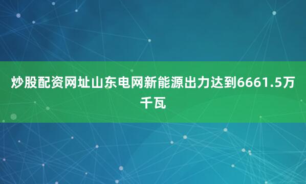 炒股配资网址山东电网新能源出力达到6661.5万千瓦