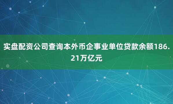 实盘配资公司查询本外币企事业单位贷款余额186.21万亿元